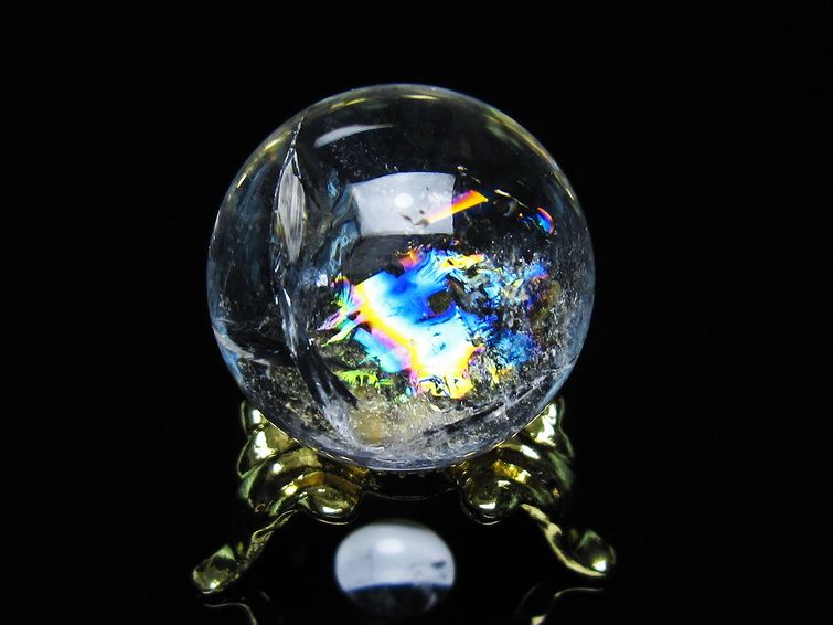 アイリスクォーツ 水晶 丸玉 虹入り 26mm スフィア 置物 水晶玉 一点物 141-6980 [sold out]