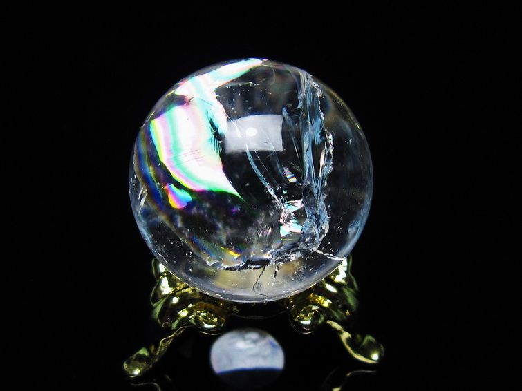 アイリスクォーツ 水晶 丸玉 虹入り 26mm スフィア 置物 水晶玉 一点物 141-6982