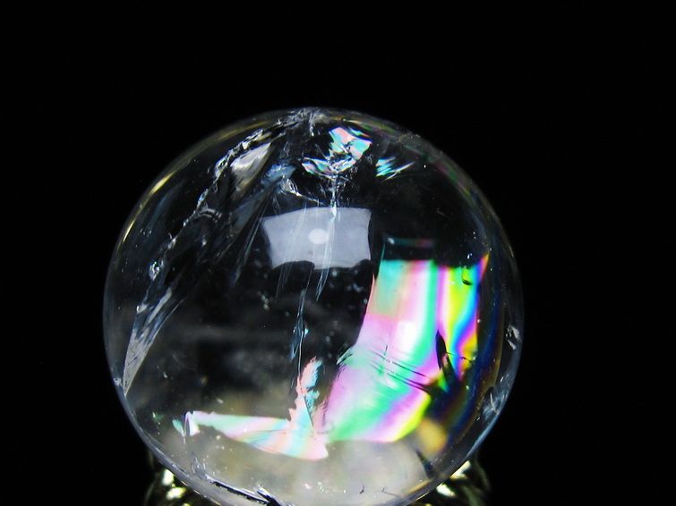アイリスクォーツ 水晶 丸玉 虹入り 26mm スフィア 置物 水晶玉 一点物 141-6982