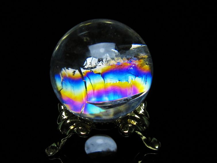 アイリスクォーツ 水晶 丸玉 虹入り 25mm スフィア 置物 水晶玉 一点物 141-6984