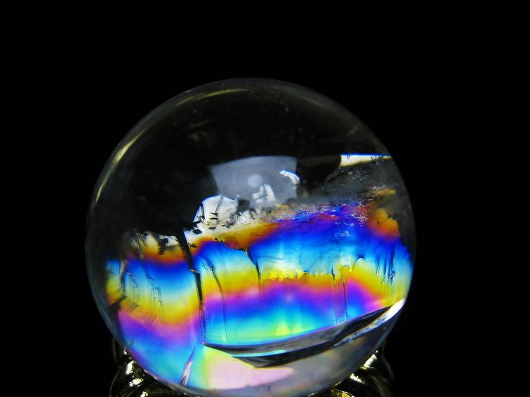 アイリスクォーツ 水晶 丸玉 虹入り 25mm スフィア 置物 水晶玉 一点物 141-6984