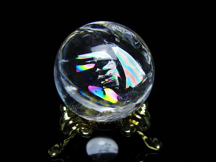 アイリスクォーツ 水晶 丸玉 虹入り 25mm スフィア 置物 水晶玉 一点物 141-6985