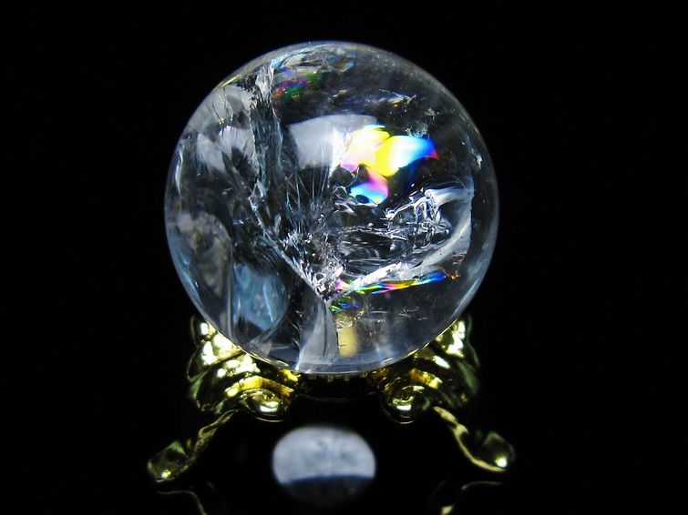 アイリスクォーツ 水晶 丸玉 虹入り 25mm スフィア 置物 水晶玉 一点物 141-6987