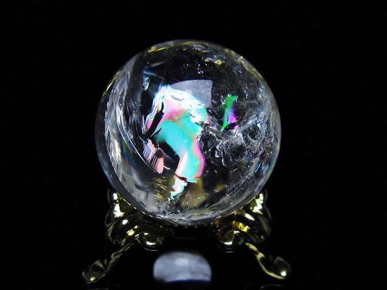 アイリスクォーツ 水晶 丸玉 虹入り 25mm スフィア 置物 水晶玉 一点物 141-6988