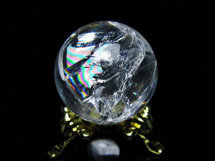 アイリスクォーツ 水晶 丸玉 虹入り 25mm スフィア 置物 水晶玉 一点物 141-6989