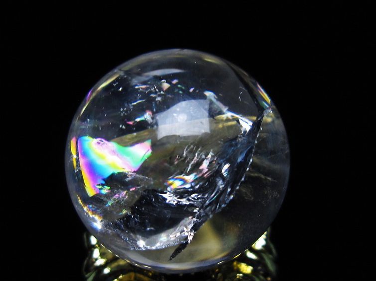 アイリスクォーツ 水晶 丸玉 虹入り 25mm スフィア 置物 水晶玉 一点物 141-6991