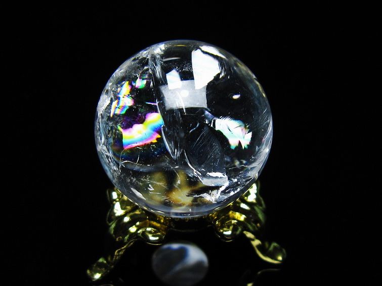アイリスクォーツ 水晶 丸玉 虹入り 25mm スフィア 置物 水晶玉 一点物 141-6992