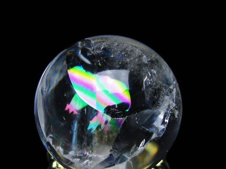 アイリスクォーツ 水晶 丸玉 虹入り 25mm スフィア 置物 水晶玉 一点物 141-6993