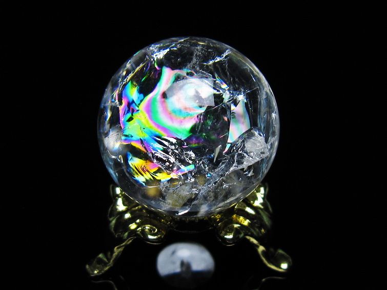 アイリスクォーツ 水晶 丸玉 虹入り 25mm スフィア 置物 水晶玉 一点物 141-6994