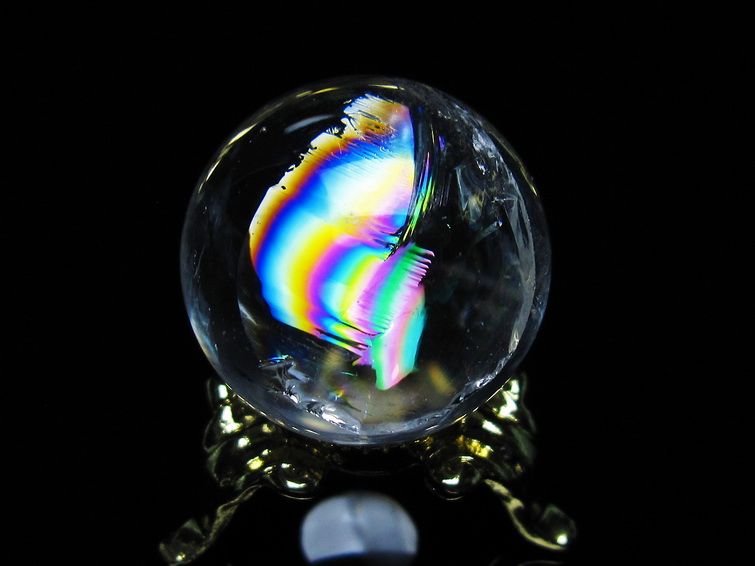 アイリスクォーツ 水晶 丸玉 虹入り 25mm スフィア 置物 水晶玉 一点物 141-6995 [sold out]