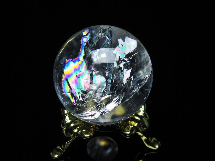 アイリスクォーツ 水晶 丸玉 虹入り 25mm スフィア 置物 水晶玉 一点物 141-6997