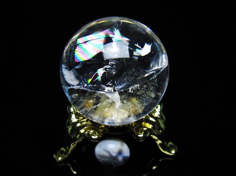 アイリスクォーツ 水晶 丸玉 虹入り 25mm スフィア 置物 水晶玉 一点物 141-6999