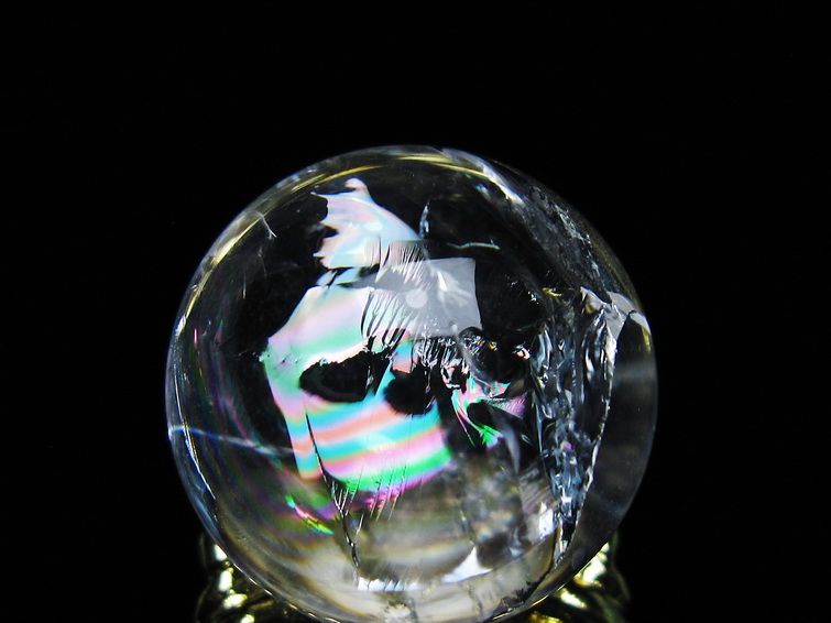 アイリスクォーツ 水晶 丸玉 虹入り 25mm スフィア 置物 水晶玉 一点物 141-6999