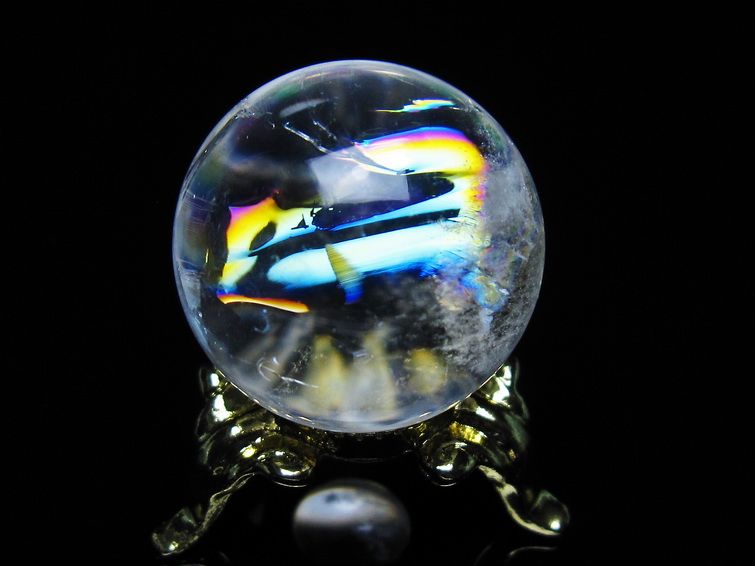 アイリスクォーツ 水晶 丸玉 虹入り 25mm スフィア 置物 水晶玉 一点物 141-7005