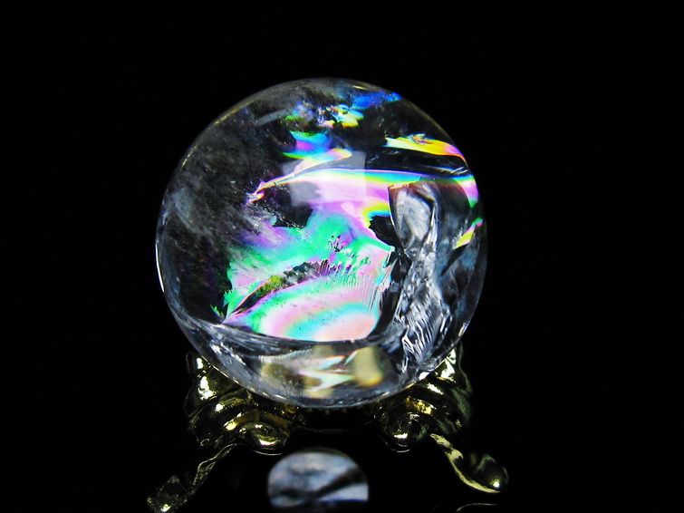 アイリスクォーツ 水晶 丸玉 虹入り 25mm スフィア 置物 水晶玉 一点物 141-7012