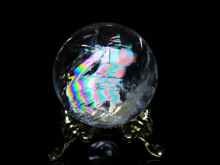 アイリスクォーツ 水晶 丸玉 虹入り 25mm スフィア 置物 水晶玉 一点物 141-7013