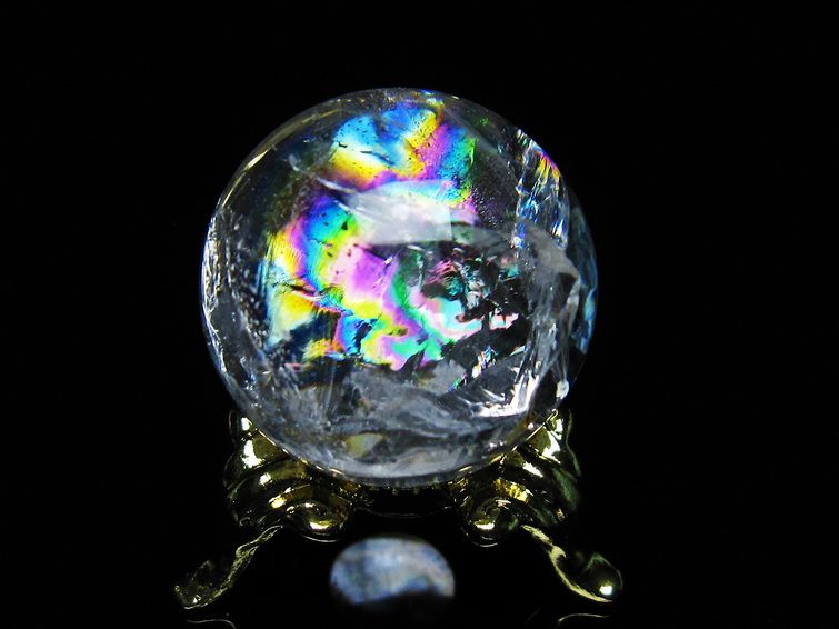 アイリスクォーツ 水晶 丸玉 虹入り 25mm スフィア 置物 水晶玉 一点物 141-7014 [sold out]