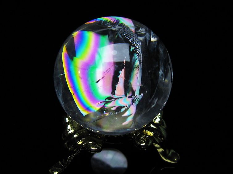 アイリスクォーツ 水晶 丸玉 虹入り 25mm スフィア 置物 水晶玉 一点物 141-7019