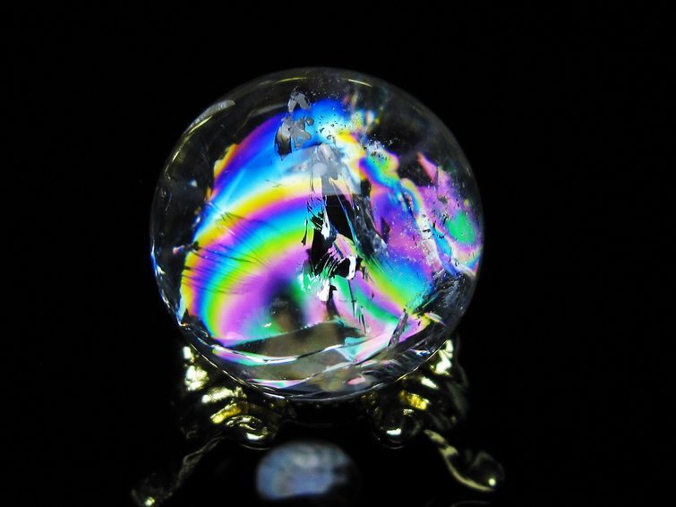 アイリスクォーツ 水晶 丸玉 虹入り 25mm スフィア 置物 水晶玉 一点物 141-7021