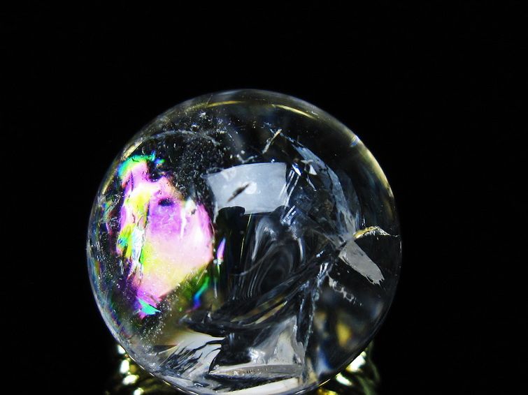 アイリスクォーツ 水晶 丸玉 虹入り 25mm スフィア 置物 水晶玉 一点物 141-7021