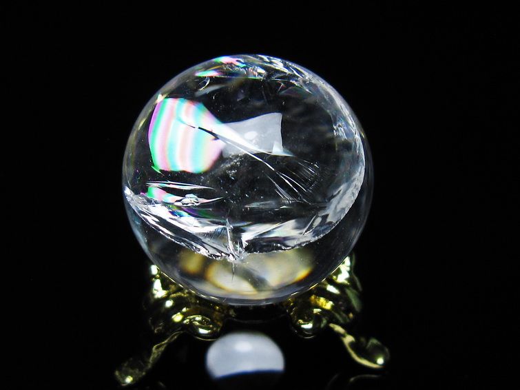 アイリスクォーツ 水晶 丸玉 虹入り 25mm スフィア 置物 水晶玉 一点物 141-7022