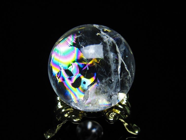 アイリスクォーツ 水晶 丸玉 虹入り 25mm スフィア 置物 水晶玉 一点物 141-7026