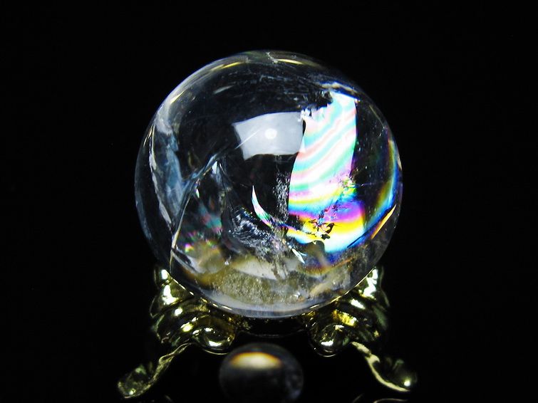 アイリスクォーツ 水晶 丸玉 虹入り 25mm スフィア 置物 水晶玉 一点物 141-7027