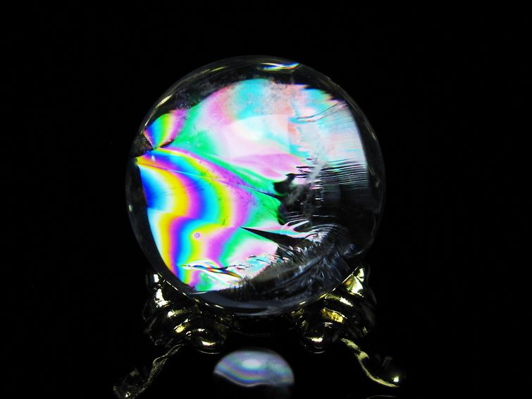 アイリスクォーツ 水晶 丸玉 虹入り 25mm スフィア 置物 水晶玉 一点物 141-7028