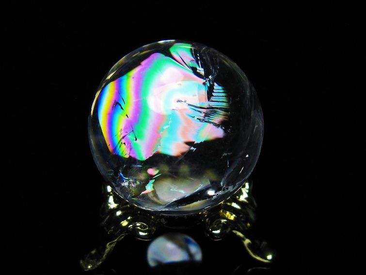 アイリスクォーツ 水晶 丸玉 虹入り 25mm スフィア 置物 水晶玉 一点物 141-7029 [sold out]