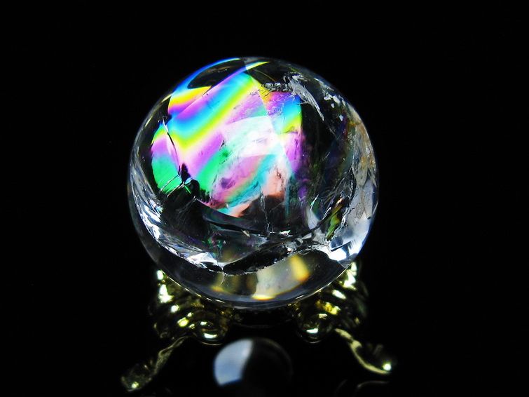 アイリスクォーツ 水晶 丸玉 虹入り 25mm スフィア 置物 水晶玉 一点物 141-7031 [sold out]