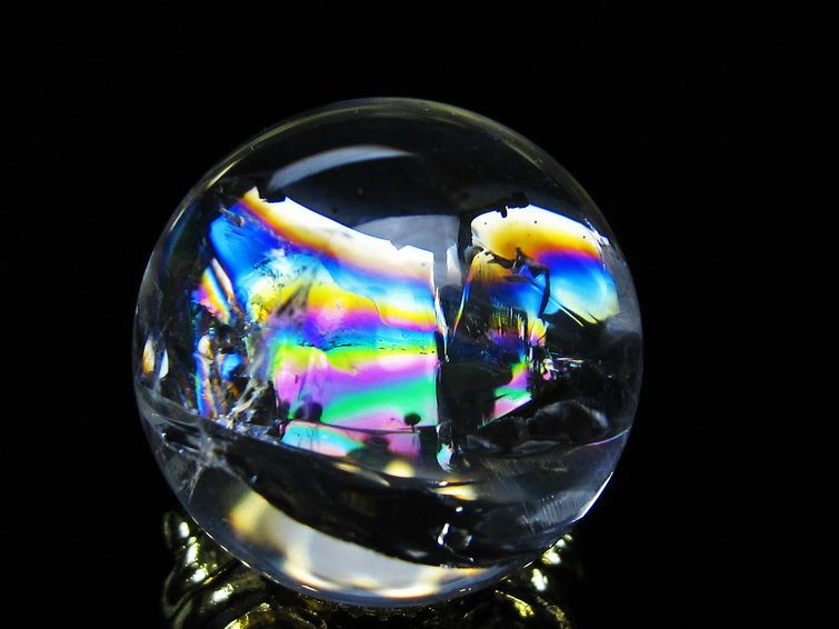 アイリスクォーツ 水晶 丸玉 虹入り 25mm スフィア 置物 水晶玉 一点物 141-7033