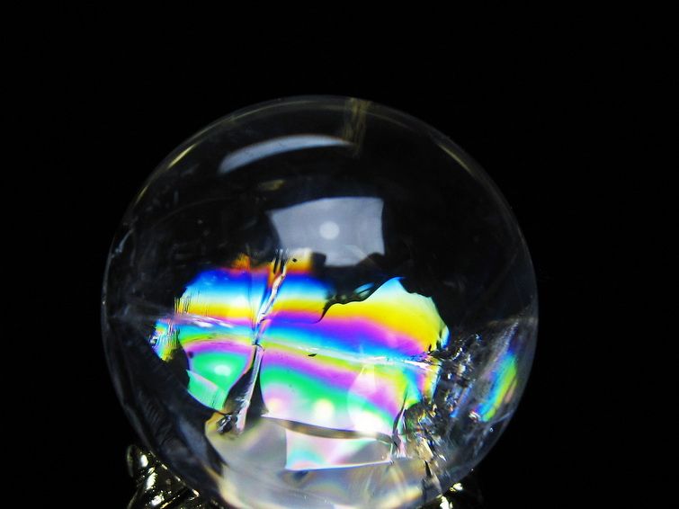アイリスクォーツ 水晶 丸玉 虹入り 25mm スフィア 置物 水晶玉 一点物 141-7033