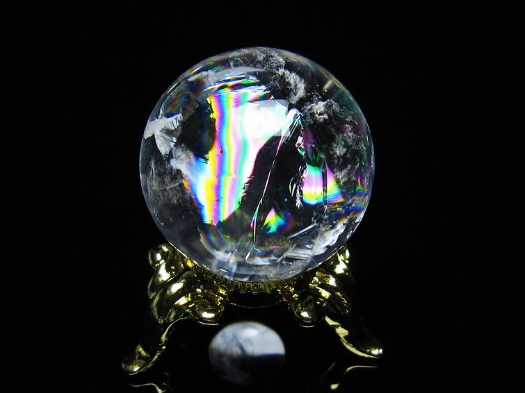 アイリスクォーツ 水晶 丸玉 虹入り 25mm スフィア 置物 水晶玉 一点物 141-7034