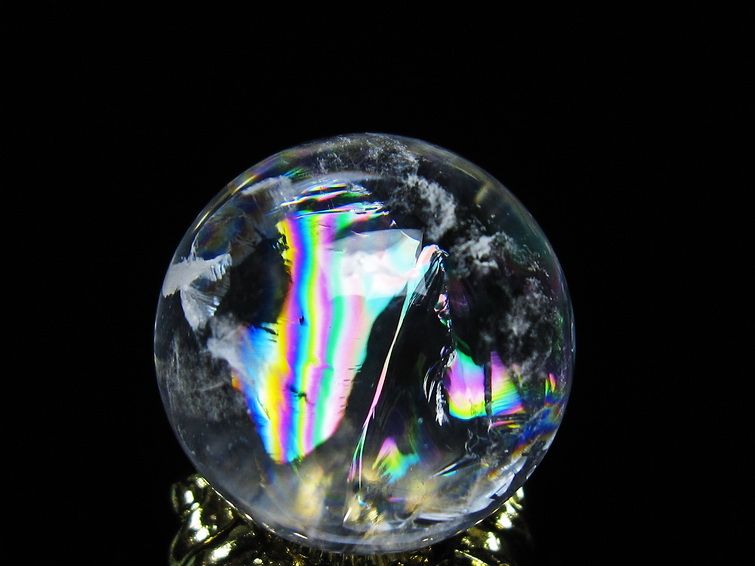 アイリスクォーツ 水晶 丸玉 虹入り 25mm スフィア 置物 水晶玉 一点物 141-7034
