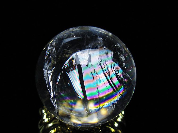 アイリスクォーツ 水晶 丸玉 虹入り 25mm スフィア 置物 水晶玉 一点物 141-7035