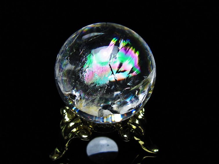 アイリスクォーツ 水晶 丸玉 虹入り 25mm スフィア 置物 水晶玉 一点物 141-7037 [sold out]