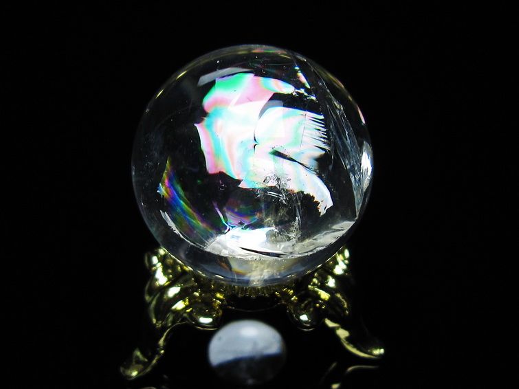 アイリスクォーツ 水晶 丸玉 虹入り 25mm スフィア 置物 水晶玉 一点物 141-7038