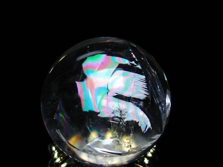 アイリスクォーツ 水晶 丸玉 虹入り 25mm スフィア 置物 水晶玉 一点物 141-7038
