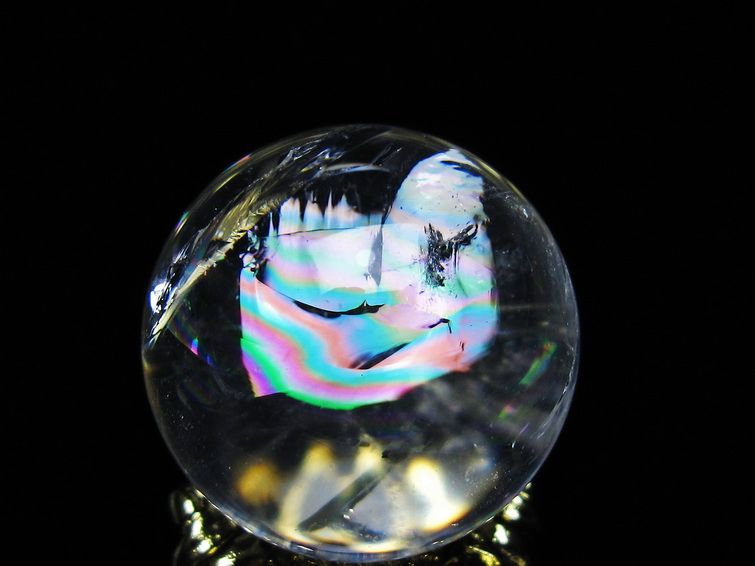 アイリスクォーツ 水晶 丸玉 虹入り 25mm スフィア 置物 水晶玉 一点物 141-7038