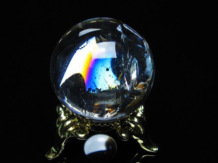 アイリスクォーツ 水晶 丸玉 虹入り 25mm スフィア 置物 水晶玉 一点物 141-7040