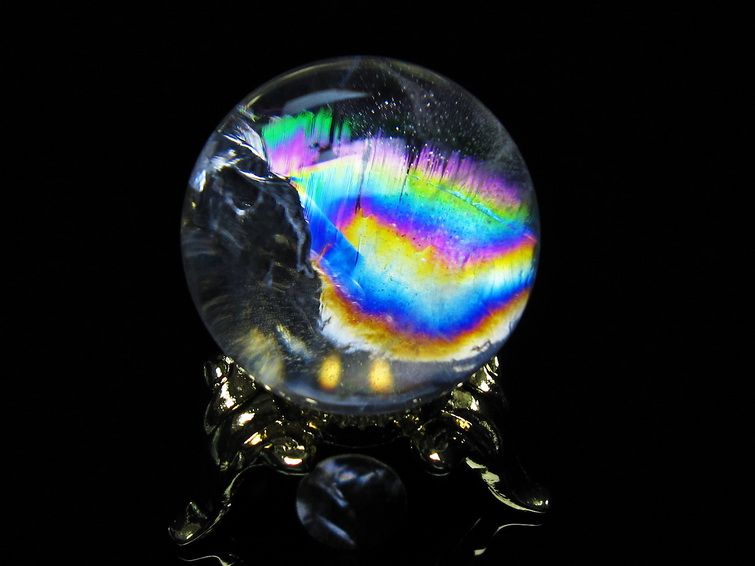 アイリスクォーツ 水晶 丸玉 虹入り 25mm スフィア 置物 水晶玉 一点物 141-7042