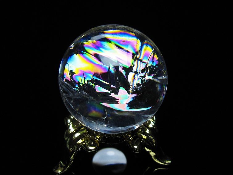 アイリスクォーツ 水晶 丸玉 虹入り 25mm スフィア 置物 水晶玉 一点物 141-7043 [sold out]