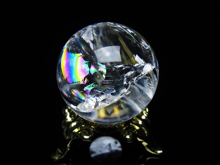 アイリスクォーツ 水晶 丸玉 虹入り 25mm スフィア 置物 水晶玉 一点物 141-7044