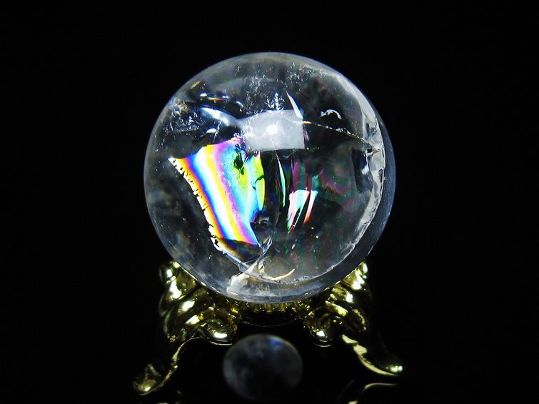 アイリスクォーツ 水晶 丸玉 虹入り 25mm スフィア 置物 水晶玉 一点物 141-7045