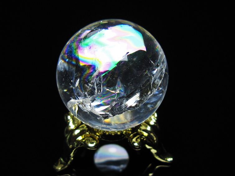 アイリスクォーツ 水晶 丸玉 虹入り 25mm スフィア 置物 水晶玉 一点物 141-7046