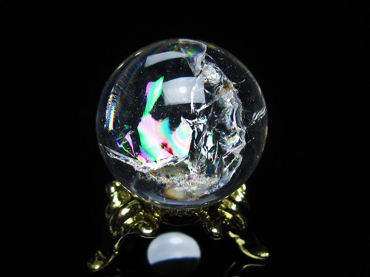 アイリスクォーツ 水晶 丸玉 虹入り 26mm スフィア 置物 水晶玉 一点物 141-7048