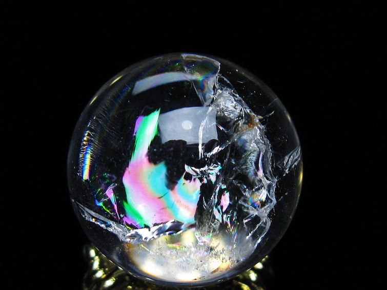 アイリスクォーツ 水晶 丸玉 虹入り 26mm スフィア 置物 水晶玉 一点物 141-7048