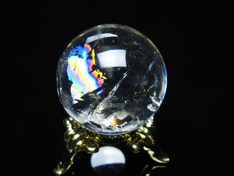 アイリスクォーツ 水晶 丸玉 虹入り 26mm スフィア 置物 水晶玉 一点物 141-7050