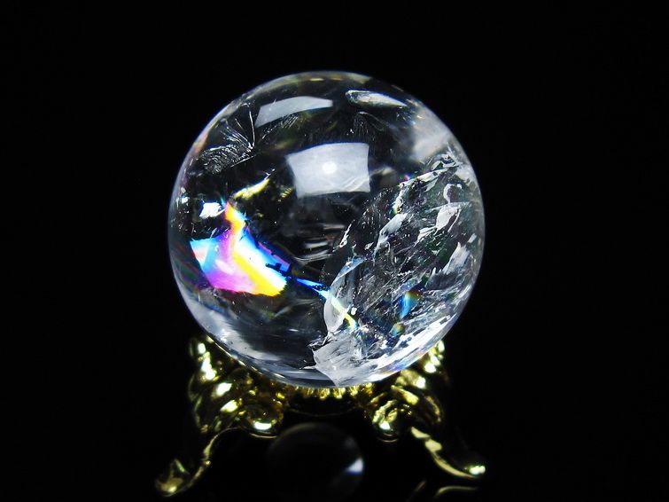 アイリスクォーツ 水晶 丸玉 虹入り 26mm スフィア 置物 水晶玉 一点物 141-7052 [sold out]