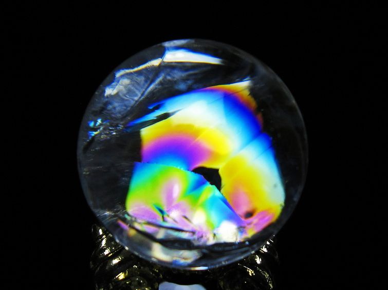 アイリスクォーツ 水晶 丸玉 虹入り 26mm スフィア 置物 水晶玉 一点物 141-7053